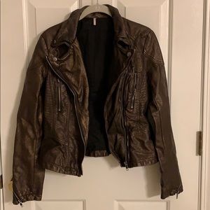 Free People Brown Vegan Leather Jacket, Size 4